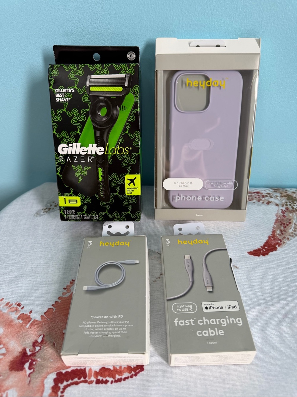 Gillette Labs heyday Lavender iPhone Case with Gray Fast-Charging Cables